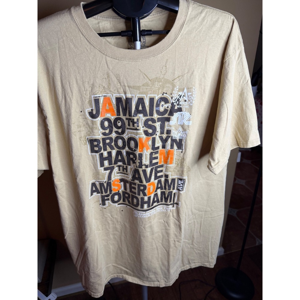 Akademiks Mens Graphic T-Shirt Tan Brooklyn Harlem 99th St Cotton 3XL